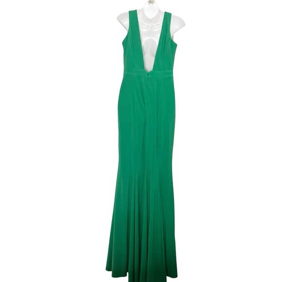 Xscape emerald green sleeveless full maxi length dress size 8 illusion neckline - Picture 3 of 11